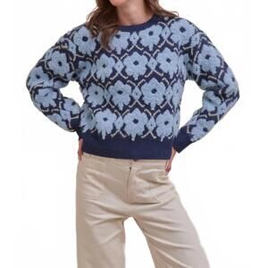 NEW &MERCI fuzzy floral sweater in blue